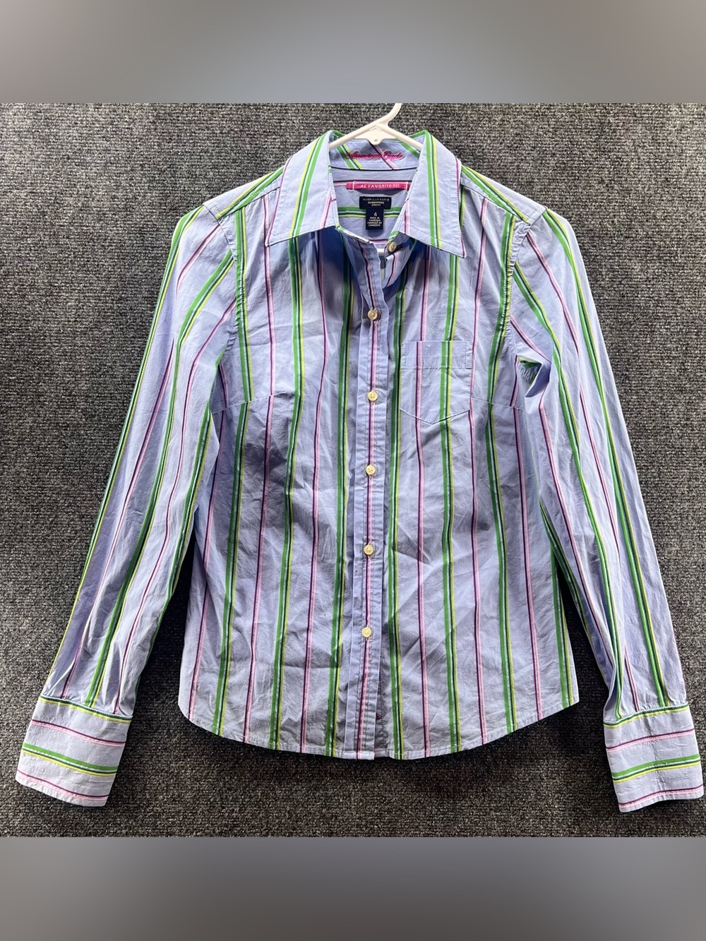 American Eagle Outfitters Button‎ Up Shirt 4 Blue Stripe AE Favorite Fit Y2K Vtg